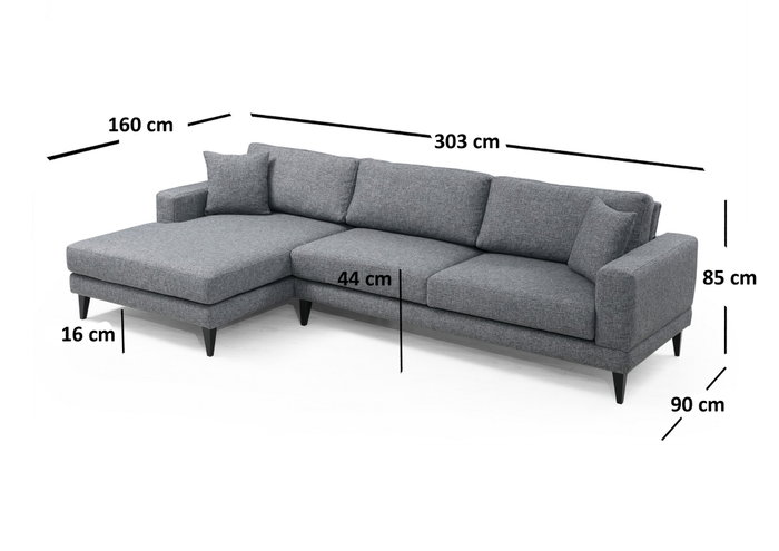 Atelier Del Sofa Left (Chl+3R) Sofá Cama Esquinero Gris Oscuro 303x160 cm